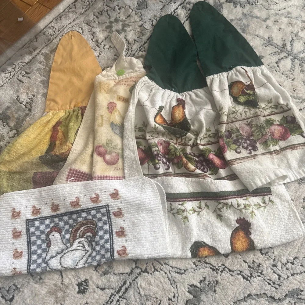 6 Piece Vintage Cotton Linen Kitchen Towels Dish Rag Chickens Used As Is